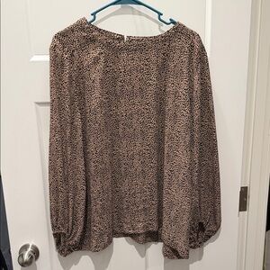 LOFT Beige and Black Dotted Animal-Print Long-Sleeve Blouse